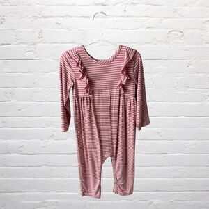 Little Sleepies Play // Bamboo Pink Striped Long Sleeve Baby Romper with Ruffles